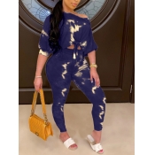 Lovely Casual One Shoulder Tie Dye Print Blue Two 
