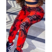 Lovely Street Elastic Waist Tie-dye Print Red Pant