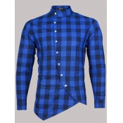 Lovely Men Stylish Plaid Print Asymmetrical Royalb