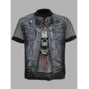 Lovely Men Stylish O Neck Skull Print Dark Grey T-