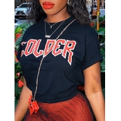 LW Street O Neck Letter Print Black T-shirt