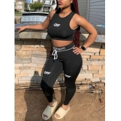 Lovely Sportswear Letter Print Drawstring Black Yo