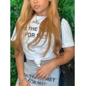 Lovely Casual O Neck Letter Print White T-shirt