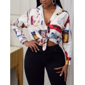Lovely Casual Turndown Collar Graffiti Print White