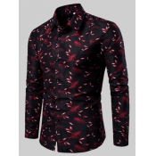 Lovely Men Formal Floral Print Patchwork Red Shirt