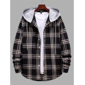Lovely Men Casual Hooded Collar Plaid Print Patchw