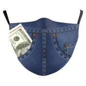 Lovely Trendy Money Pocket Print Dark Blue Face Ma
