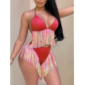 Lovely Trendy Bandage Tassel Design Patchwork Red 