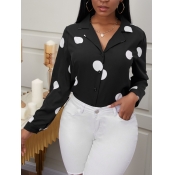 Lovely Formal Dot Print Patchwork Black Blouse