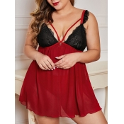 Lovely Plus Size Sexy Hollow-out Mesh Patchwork Re