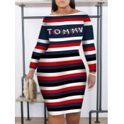LW Plus Size Trendy Letter Print Striped Red Knee 