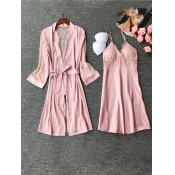 Lovely Casual Spaghetti Strap Lace Patchwork Pink 