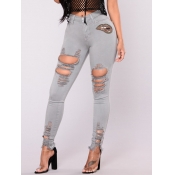 Lovely Party High-waisted Broken Holes Grey Jeans
