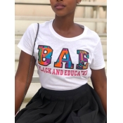 LW Casual O Neck Letter Print White T-shirt