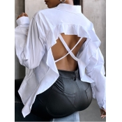 Lovely Street Turndown Collar Backless Flounce Des
