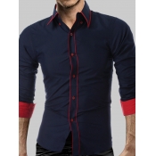 Lovely Formal Turndown Collar Patchwork Dark Blue 