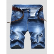 Lovely Men Casual Mid Waist Broken Holes Gradient 