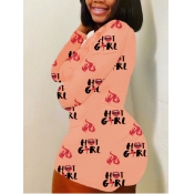 Lovely Casual Letter Print Khaki Plus Size One-pie