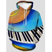 Lovely Men Casual Hooded Collar Print Baby Blue Ho