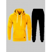 LW Men Hooded Collar Kangaroo Pocket Pants Set