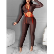 Lovely Sexy Bandage Hollow-out Design Brown Two Pi