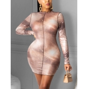 LW Sweet O Neck Gradient Light Camel Mini Dress