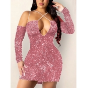 Lovely Sexy Off The Shoulder Side Split Pink Mini 