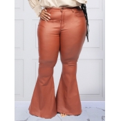 Lovely Casual Flared Elastic Brown Plus Size Pants