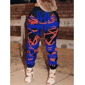 Lovely Trendy Letter Print Patchwork Blue Plus Siz