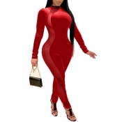 Lovely Sportswear Patchwork Skinny Red One-piece J