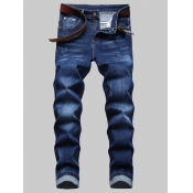 LW BASIC Men Casual Mid Waist  Button Design Jeans