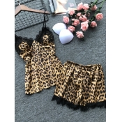 Lovely Sexy Leopard Print Lace Patchwork Sleepwear