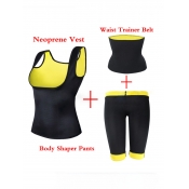 Lovely Casual U Neck Patchwork Yellow Waist Traine