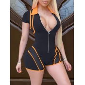 Lovely Sportswear Striped Zipper Design Black One-
