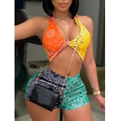 LW SXY Twisted Print Patchwork Shorts Set