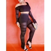 Lovely Sexy Dew Shoulder Fold Design Black Two Pie