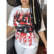 LW Casual O Neck Letter Print White T-shirt