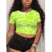 LW Casual O Neck Pattern Print Green T-shirt(No-po