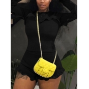 Lovely Casual O Neck Flounce Design Black Two Piec