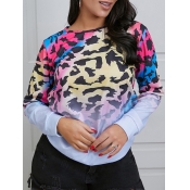 Lovely Casual O Neck Leopard Print Gradient Blue H