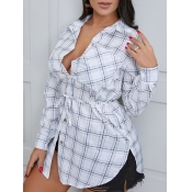 Lovely Casual Turndown Collar Plaid Print Bandage 