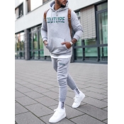 Lovely Men Casual Hooded Collar Cartoon Print Blac