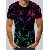 Lovely Men Casual O Neck Letter Print Black T-shir