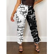 Lovely Casual Letter Print Fold Design Black Pants