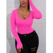 LW Casual U Neck Skinny Rose Red T-shirt