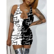 Lovely Street Letter Print Hollow-out Black Mini D