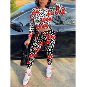 LW Casual Letter Leopard Print White Two Piece Pan