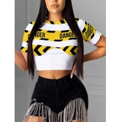 Lovely Chic Letter Print Striped Yellow T-shirt