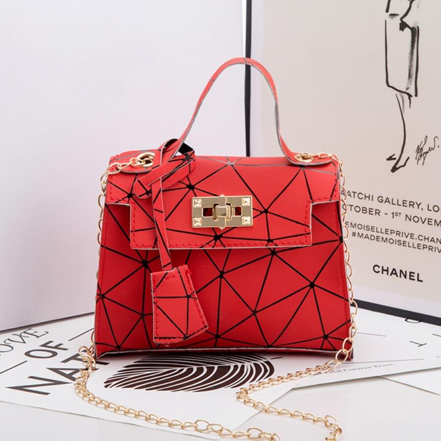

LW Casual Geometric Print Metal Accessories Decoration Red Crossbody Bags