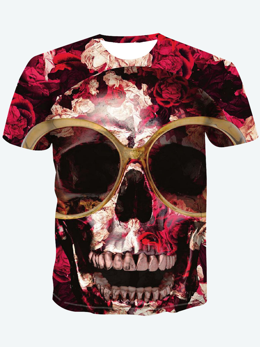 

Lovely Men Street Skull Print Patchwork Multicolor T-shirt, Multi